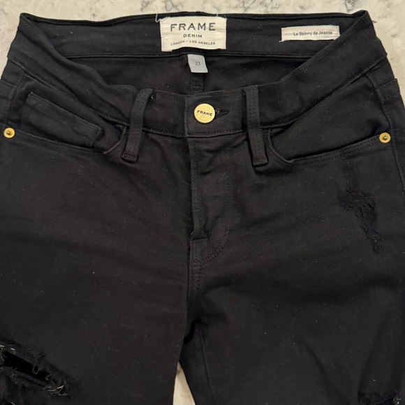 FRAME DENIM Le Skinny De Jeanne Black Ripped Destroyed Jeans Size 23 - Picture 5 of 8